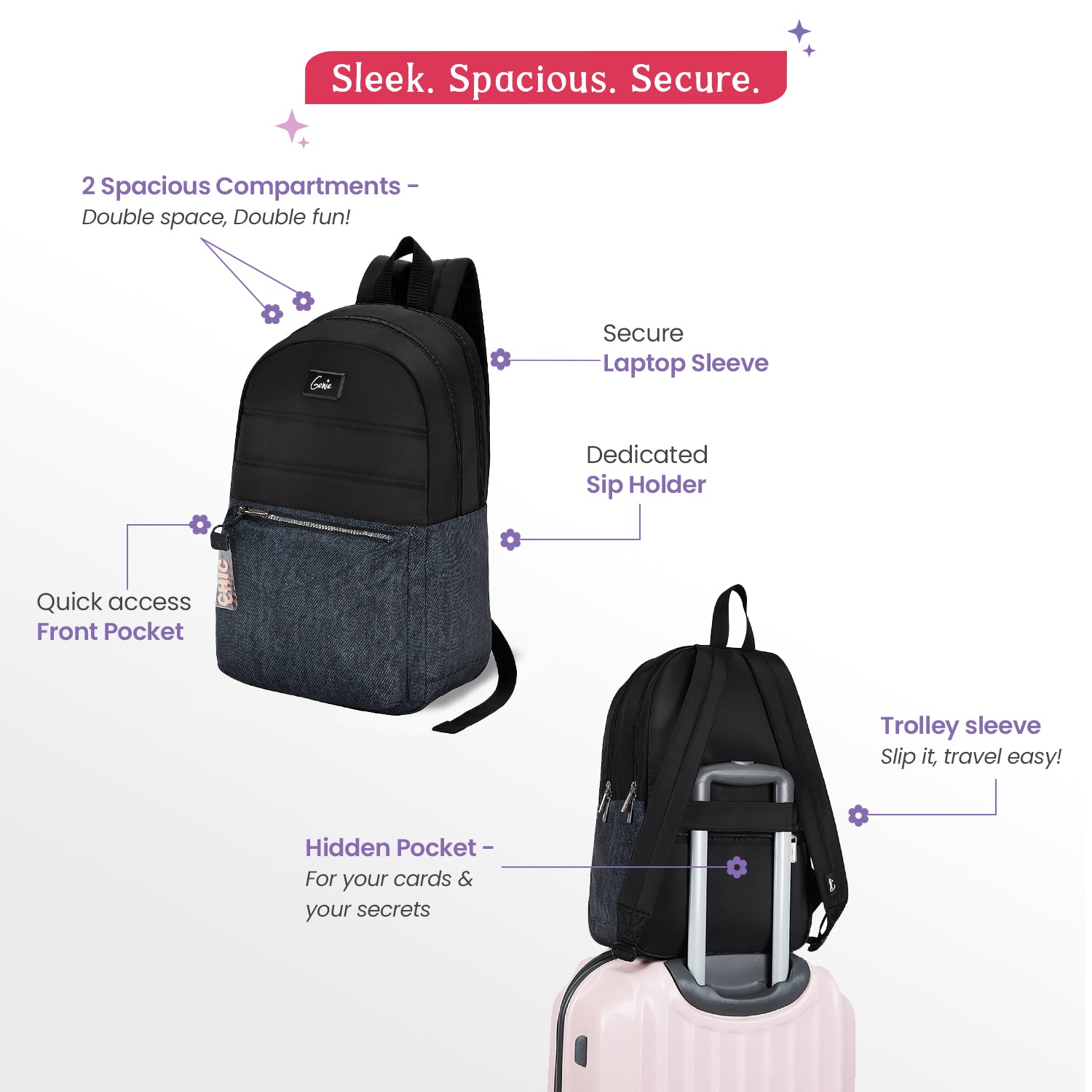 Ebony 21L Charcoal Black College Backpack With Laptop Sleeve