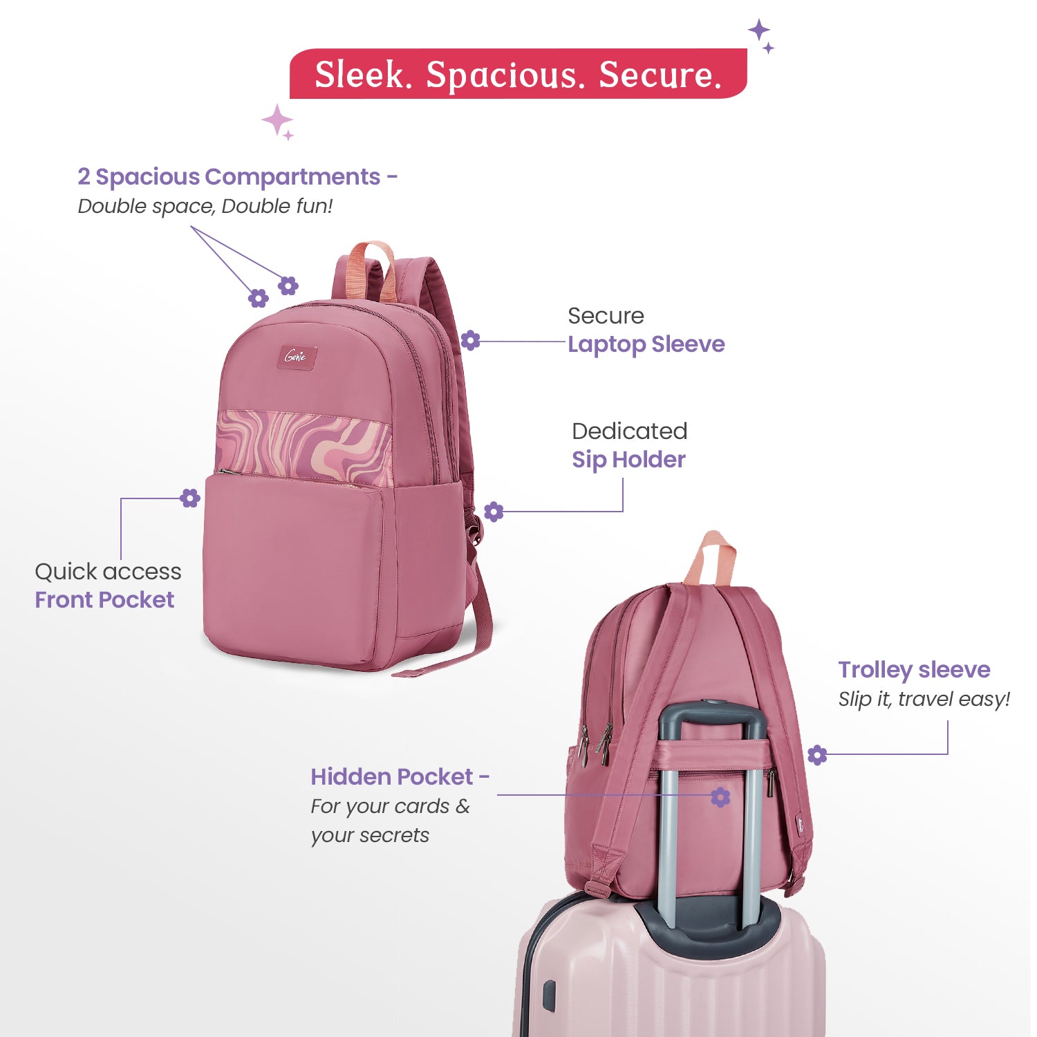 Lola 21L Pink College Backpack With Laptop Sleeve