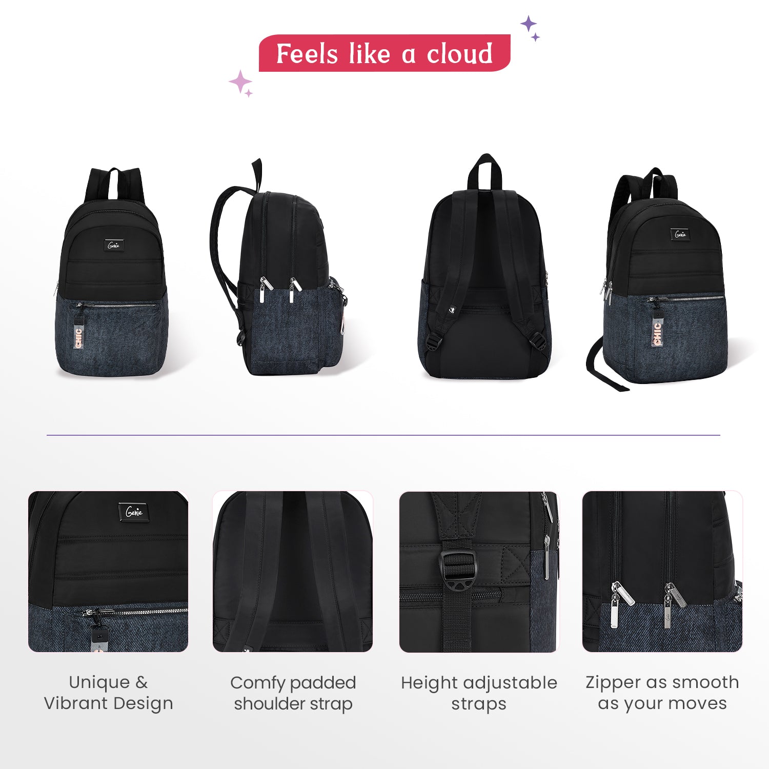Ebony 21L Charcoal Black College Backpack With Laptop Sleeve