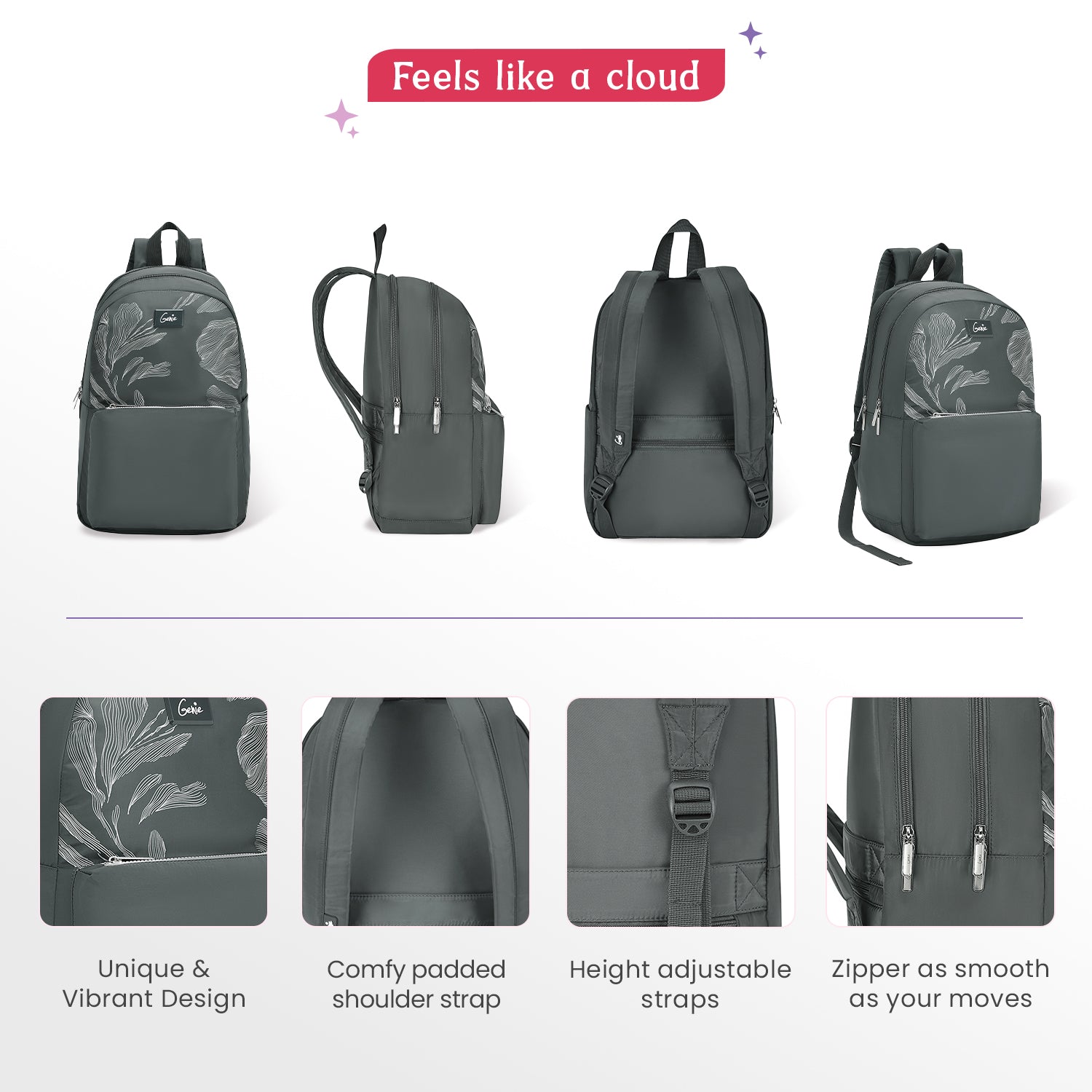 Ashlyn 21L Grey College Backpack With Laptop Sleeve