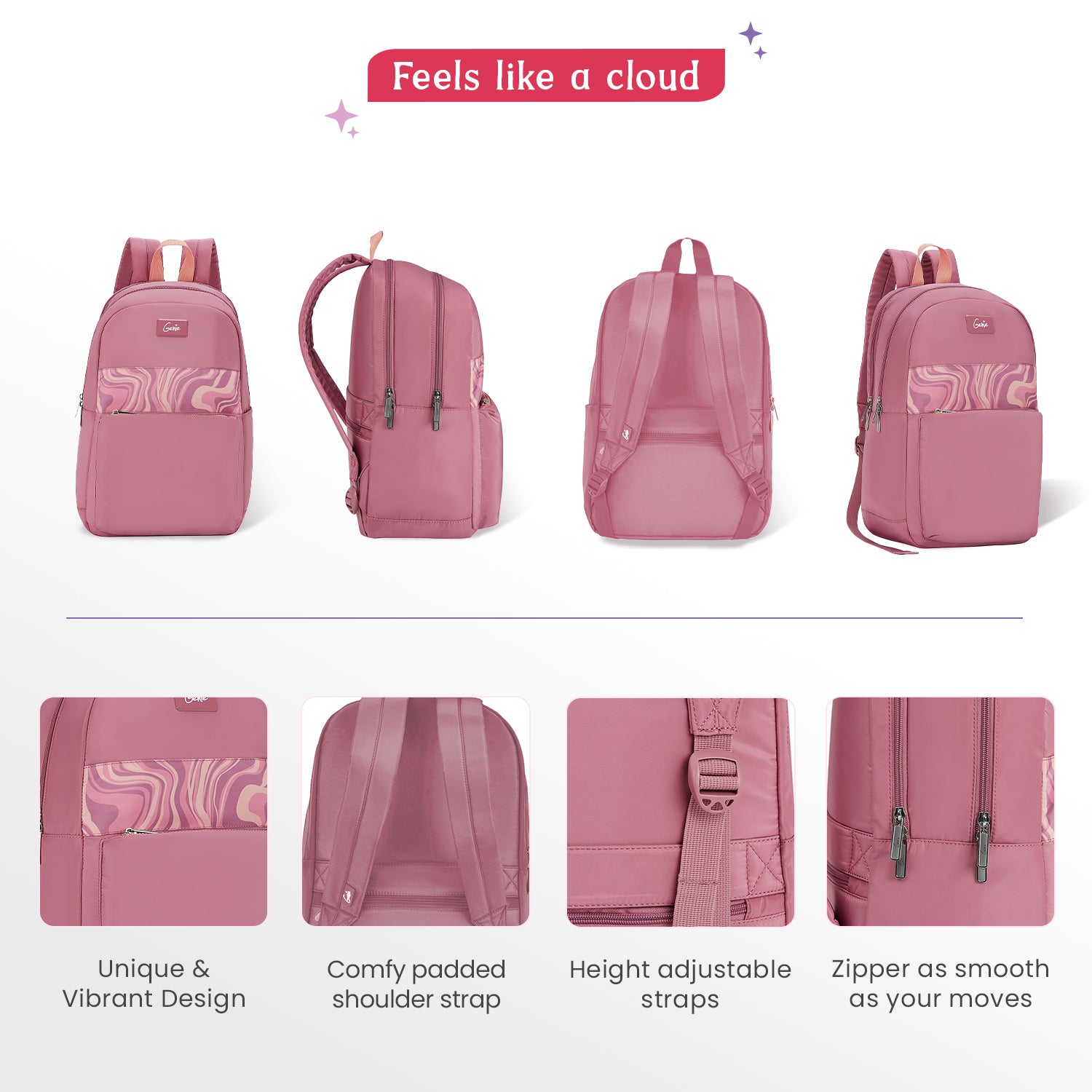 Lola 21L Pink College Backpack With Laptop Sleeve