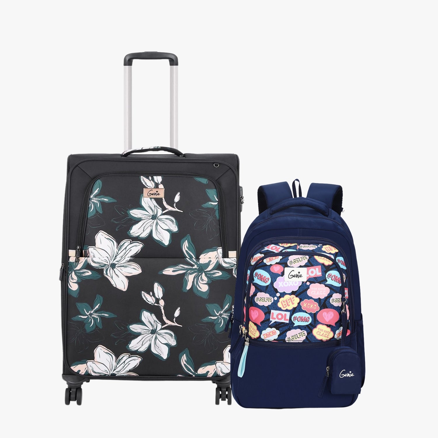 Genie Soft Trolley Bag and Laptop Backpack Combo