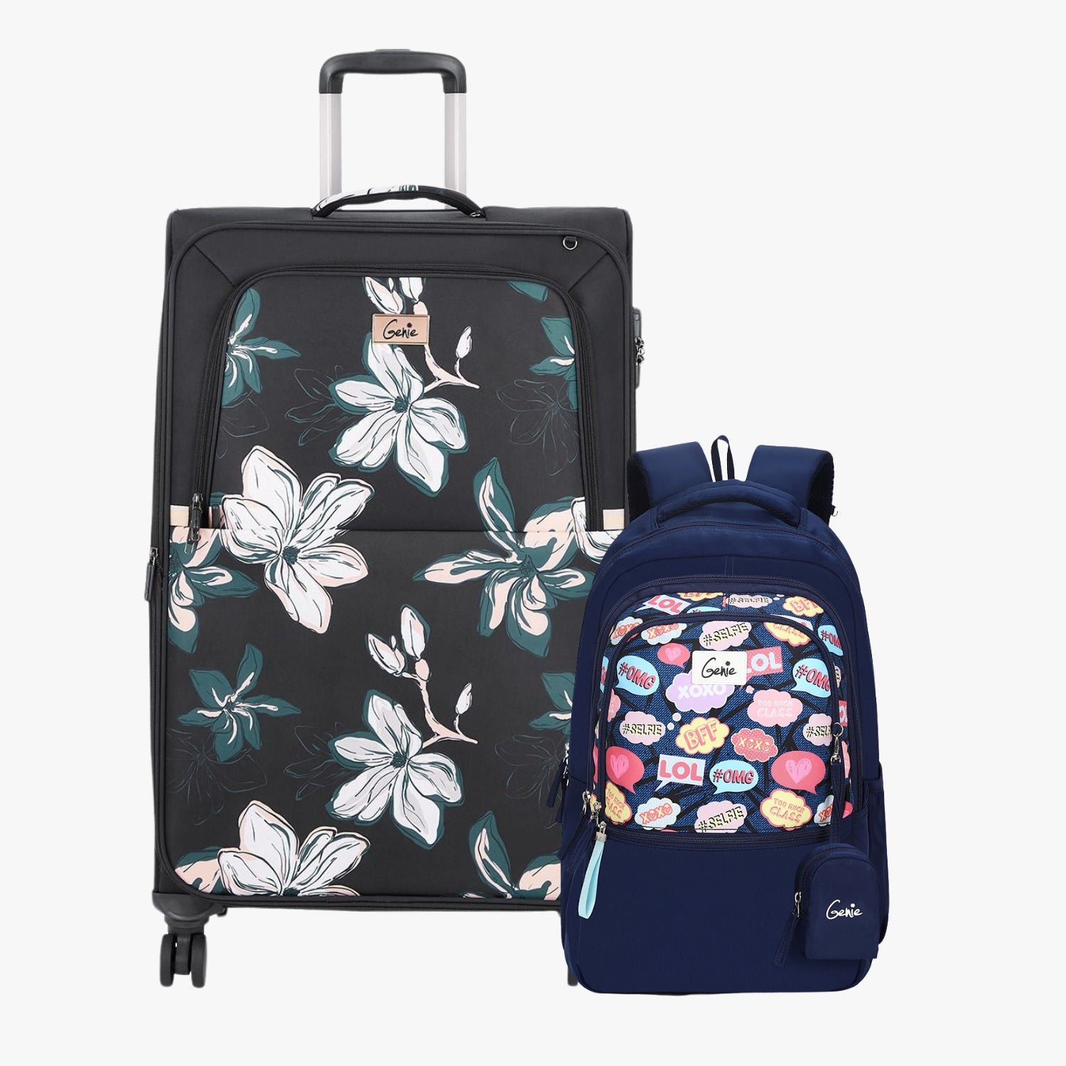Genie Soft Trolley Bag and Laptop Backpack Combo