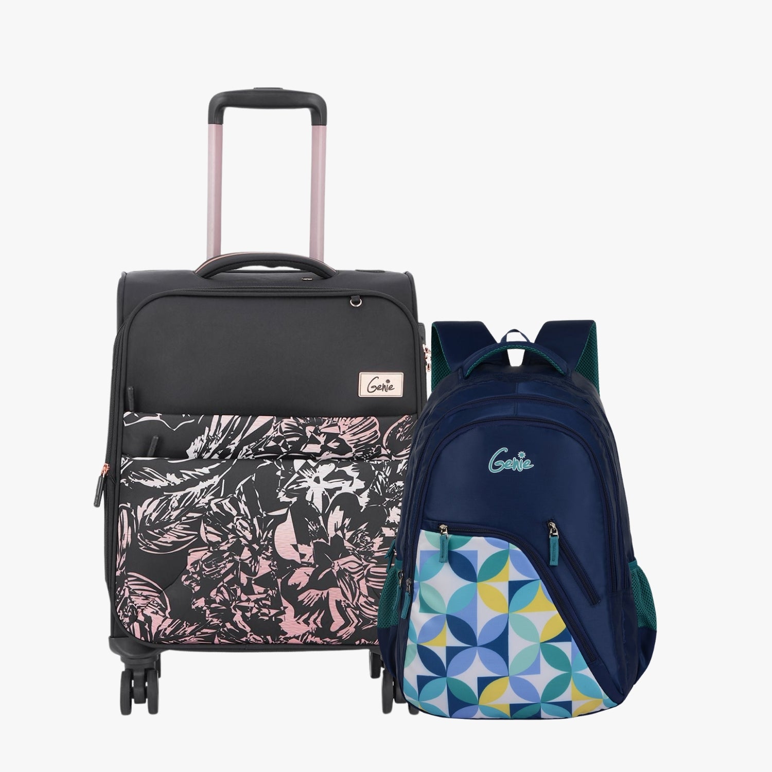 Genie Soft Trolley Bag and School Backpack Combo