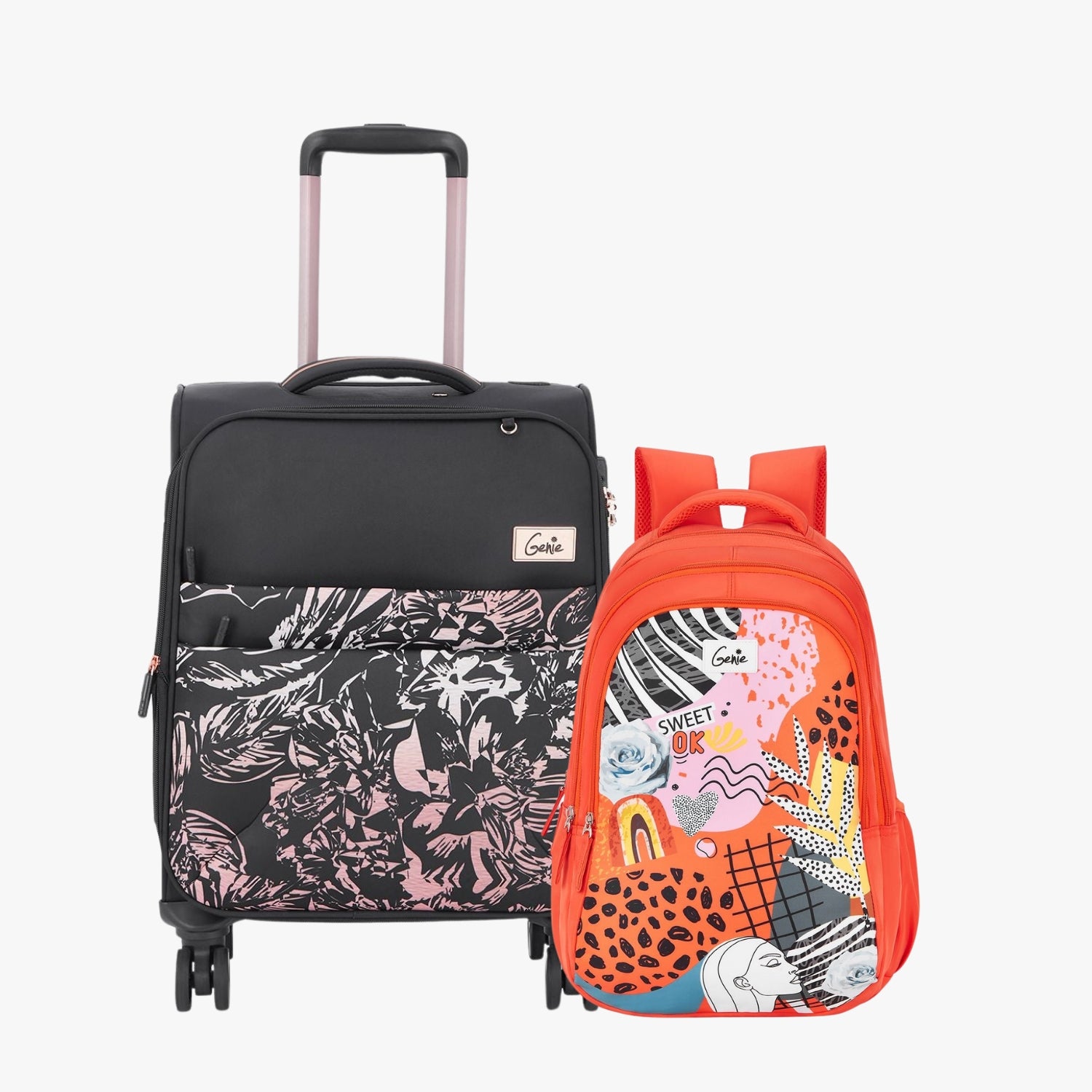 Genie Soft Trolley Bag and Laptop Backpack Combo
