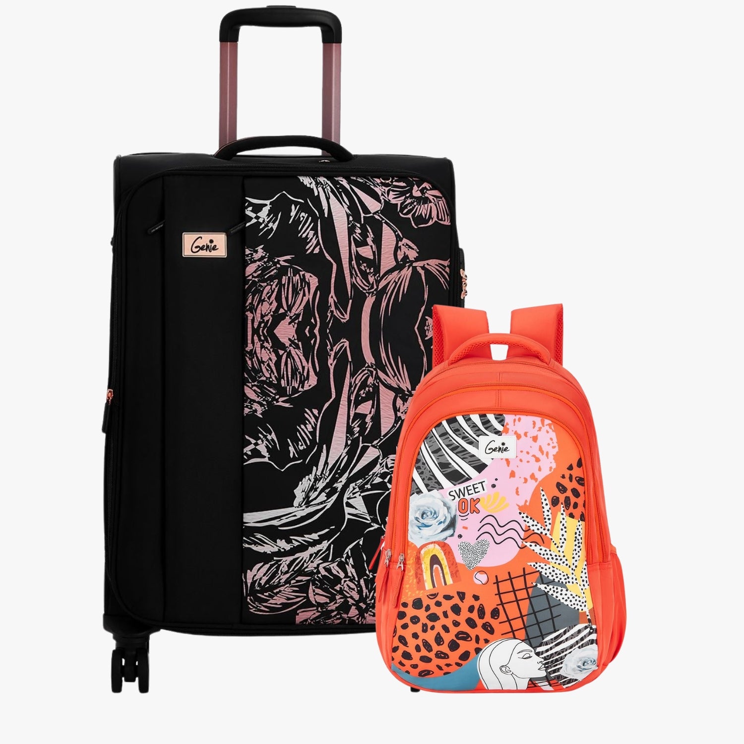 Genie Soft Trolley Bag and Laptop Backpack Combo