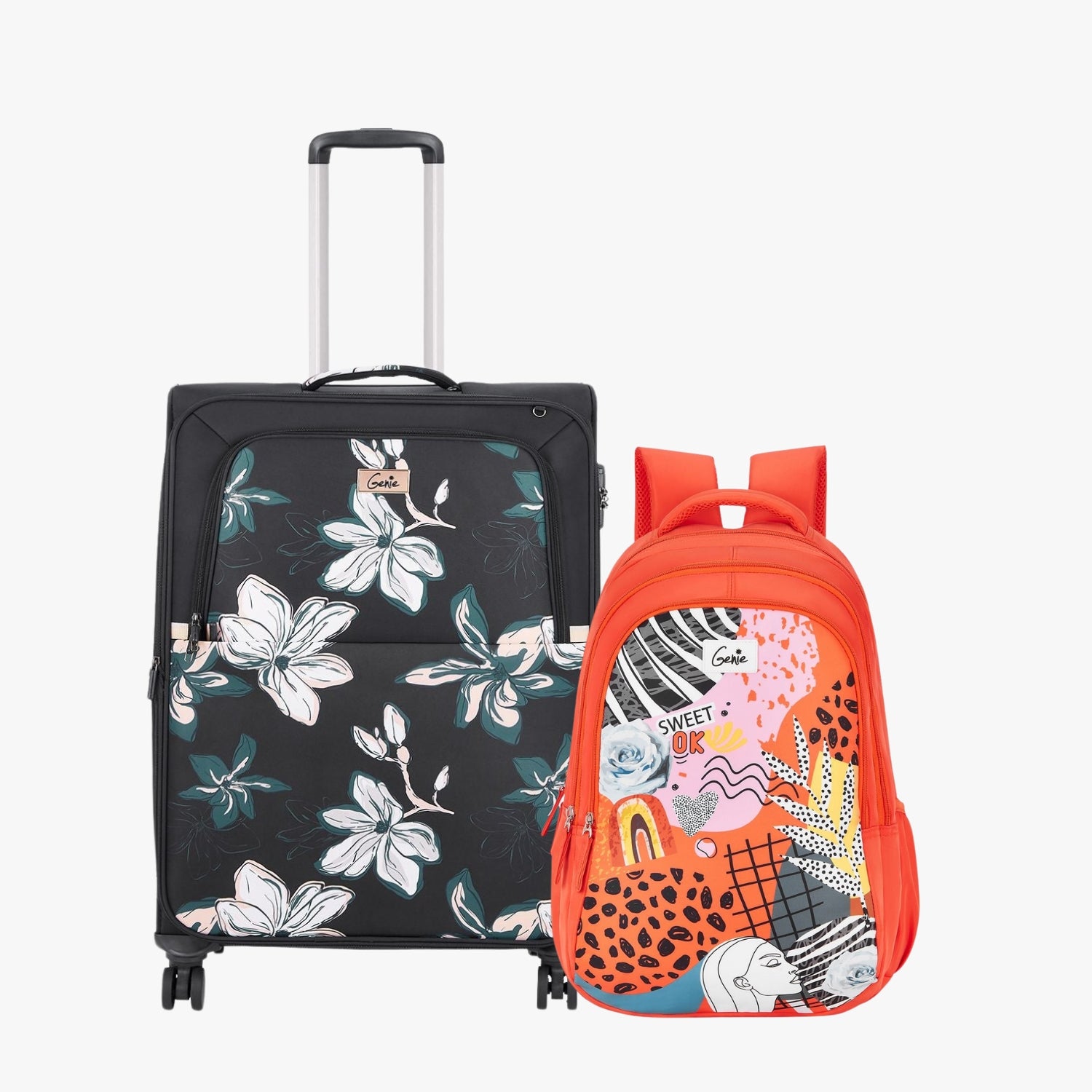 Genie Soft Trolley Bag and Laptop Backpack Combo