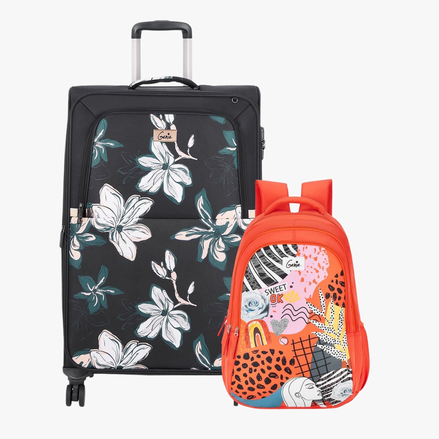 Genie Soft Trolley Bag and Laptop Backpack Combo