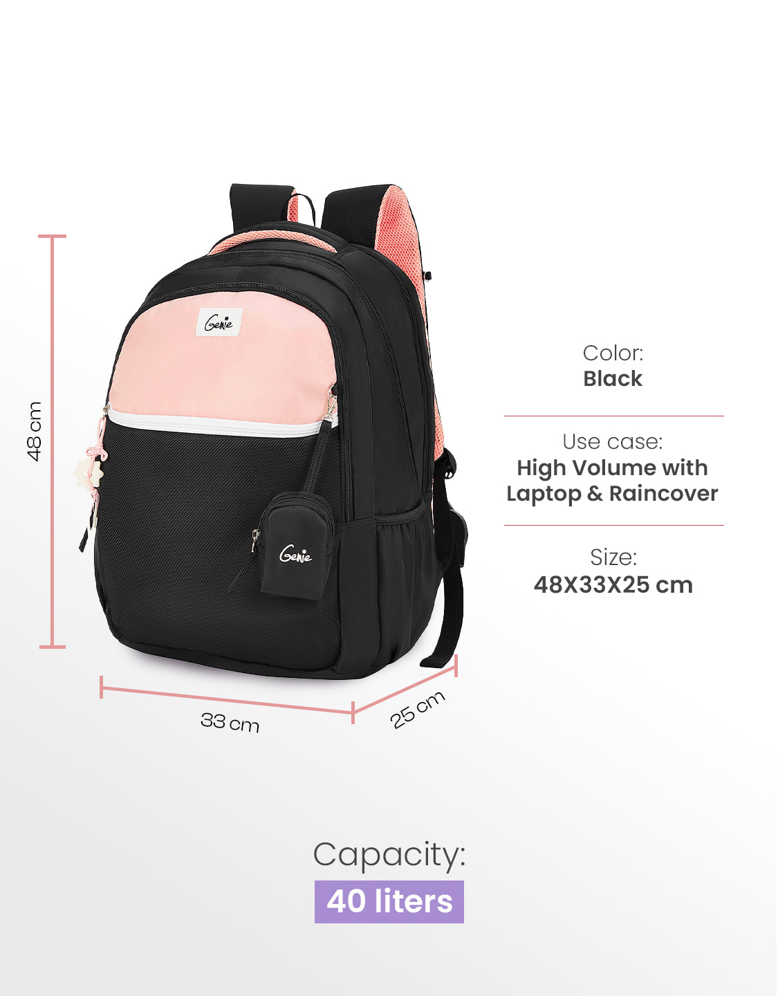 Twist 40L Laptop Backpack With Raincover - Black