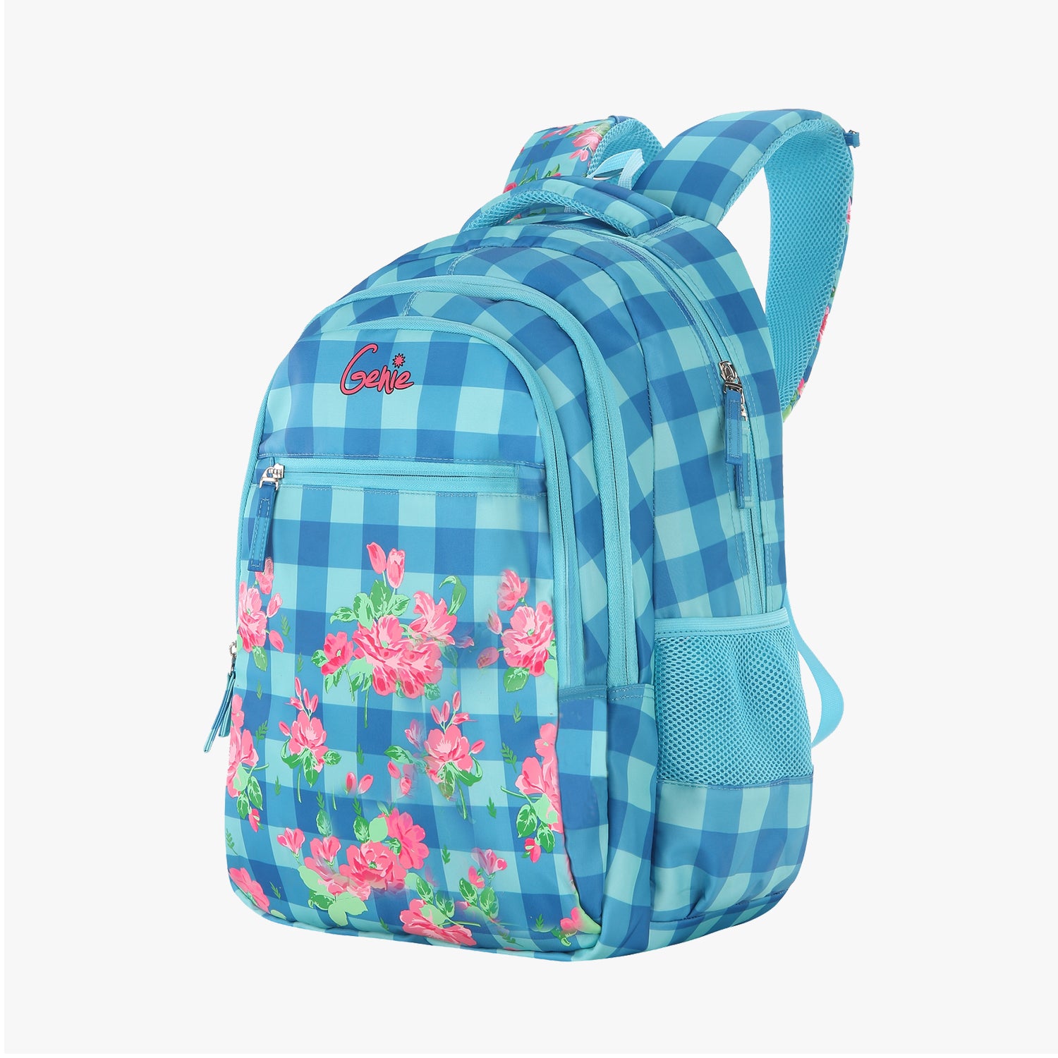 Checkered Pattern Functional Backpack With Bag Charm