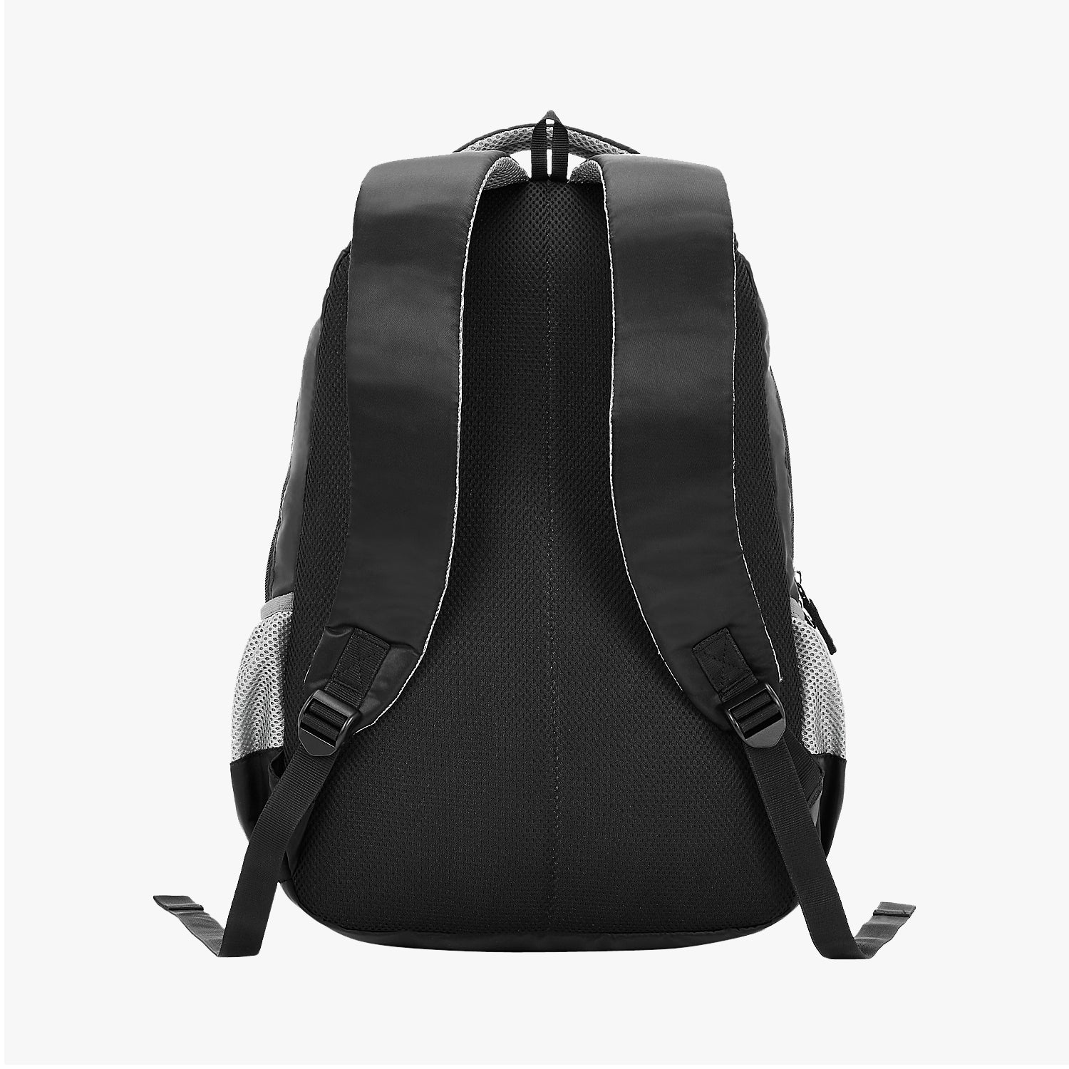 rear view of black backpack with breathable material