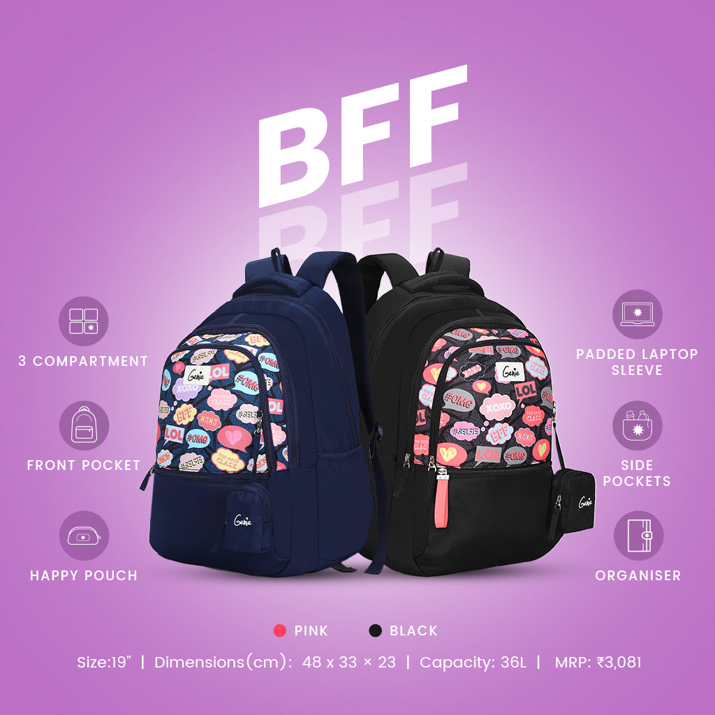 Genie BFF 36L Black Laptop Backpack With Easy Access Pockets