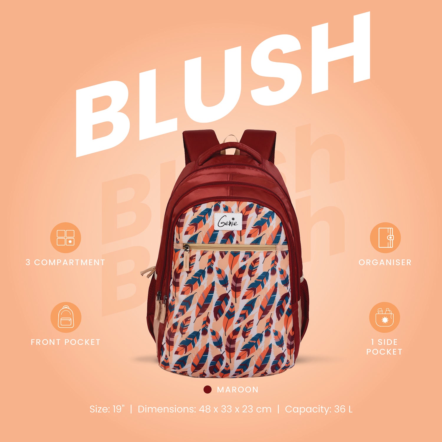 Genie Blush 36L Maroon School Backpack