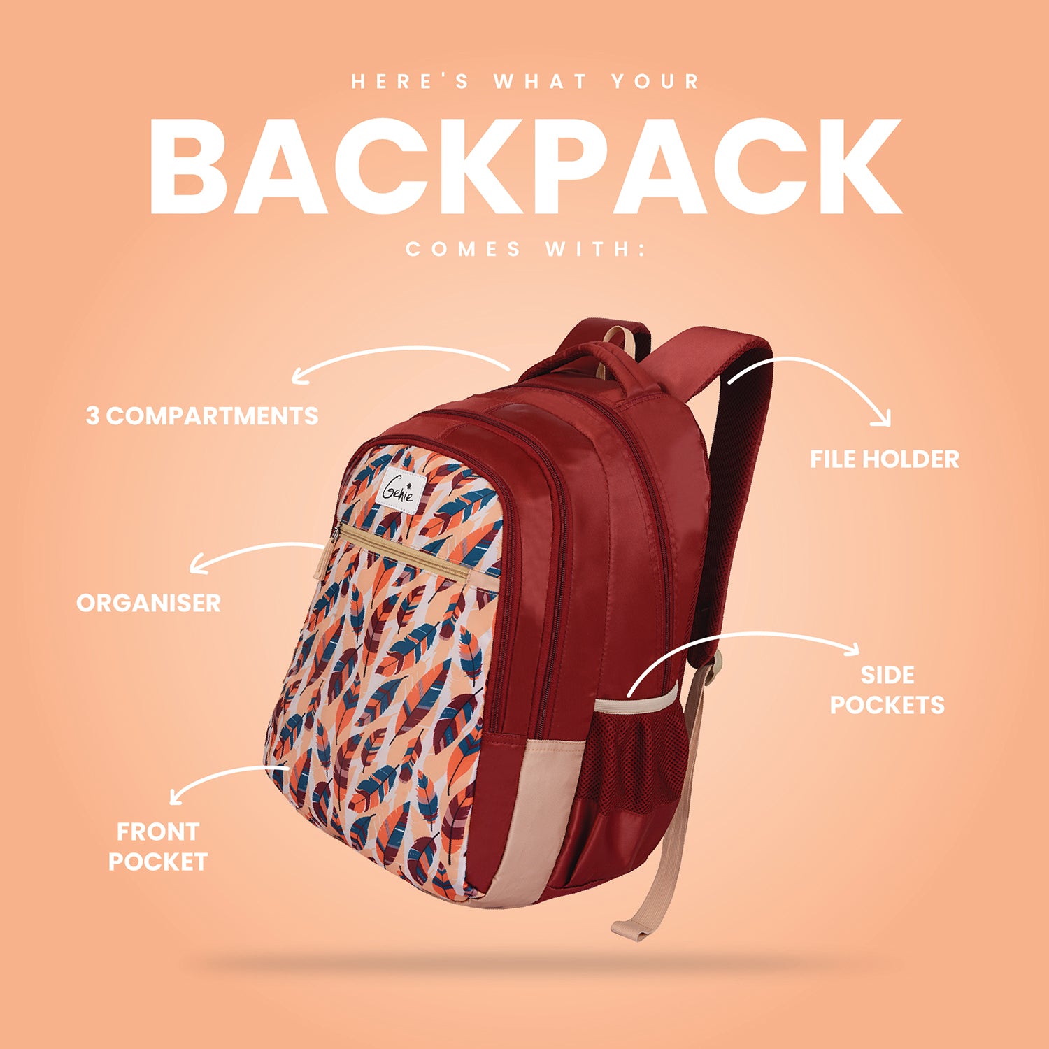 Genie Blush 36L Maroon School Backpack