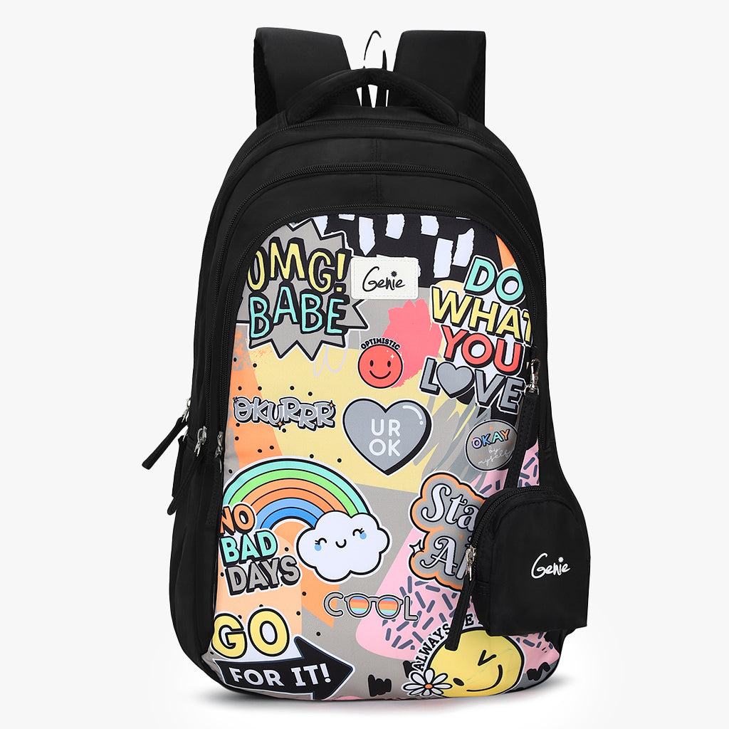 colorful backpack with playful stickers design