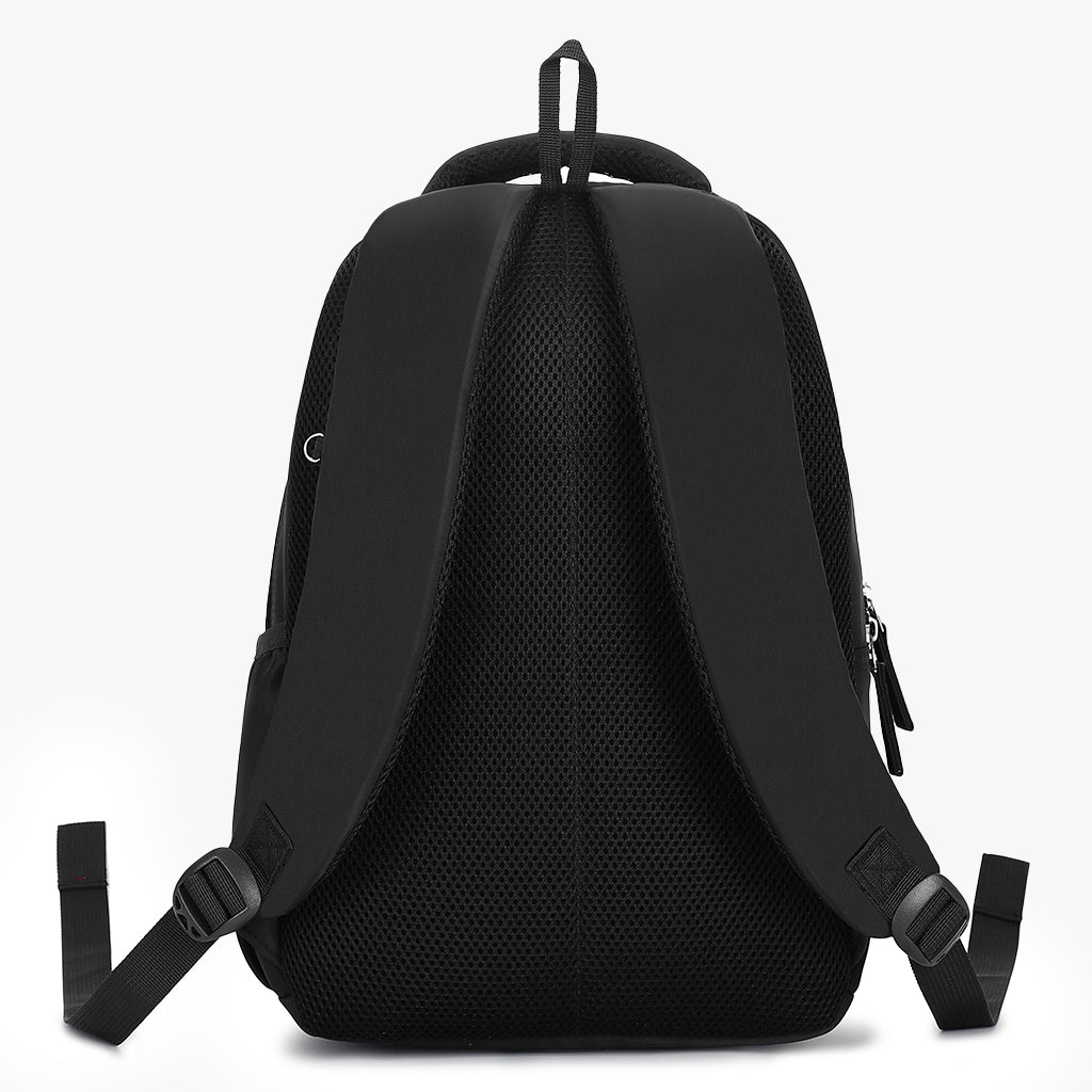 rear view of ergonomic black backpack straps