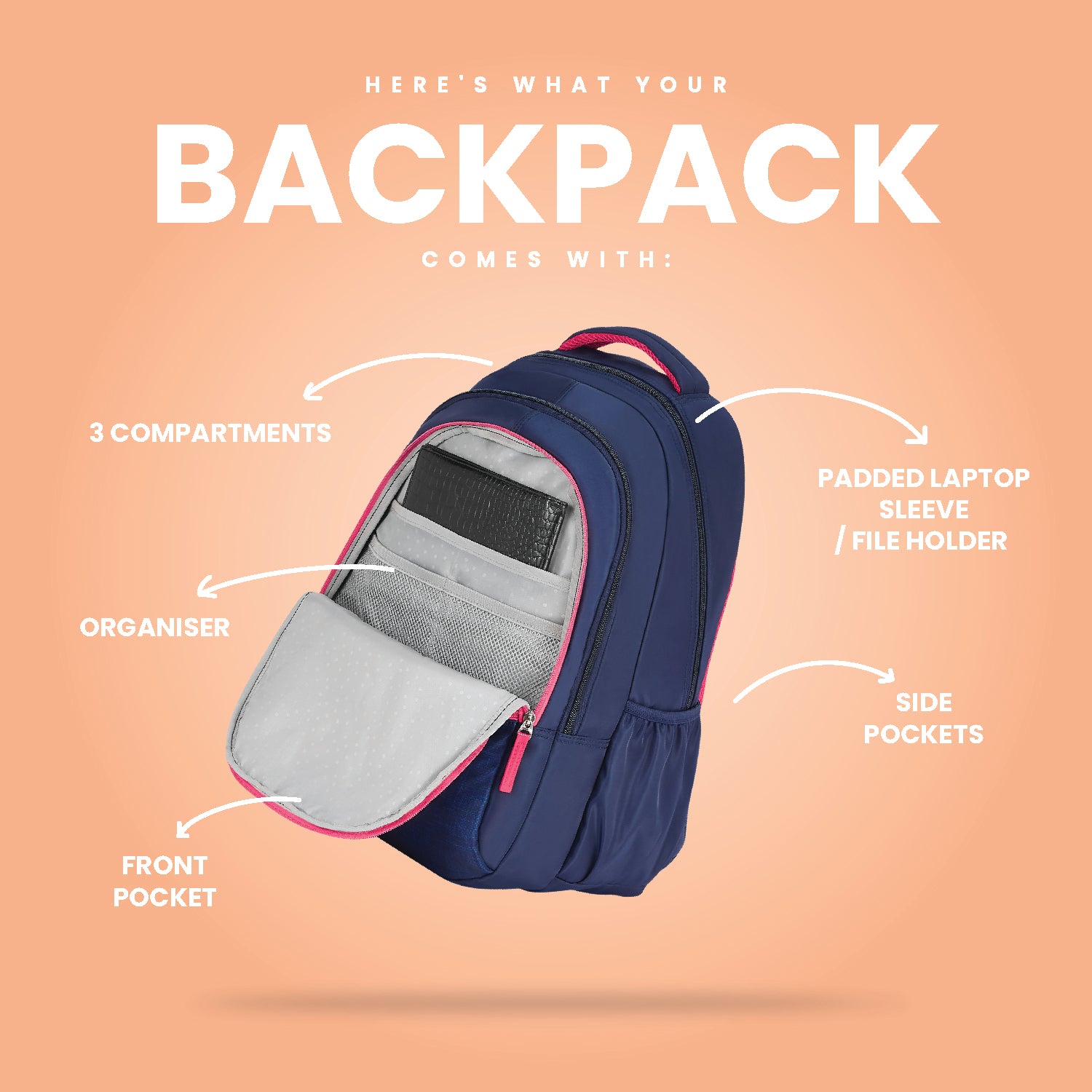 Genie Drama Queen 36L Navy Blue Laptop Backpack
