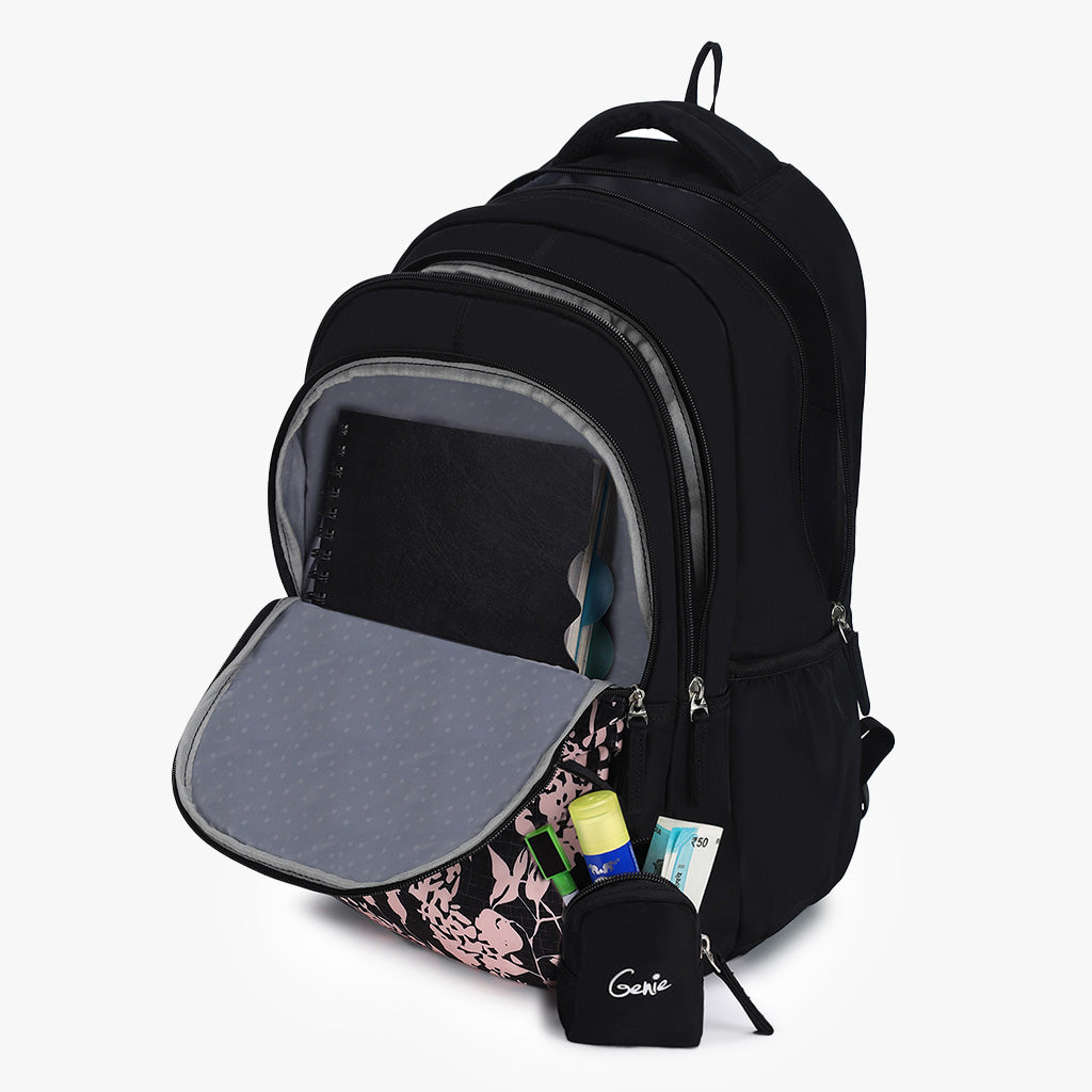 Genie Elena 36L Black School Backpack With Premium Fabric