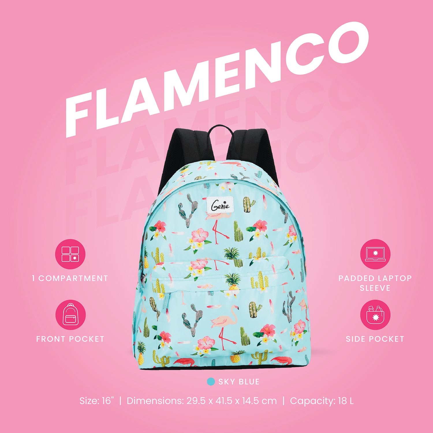 Genie Flamenco 18L Sky Blue Casual Backpack