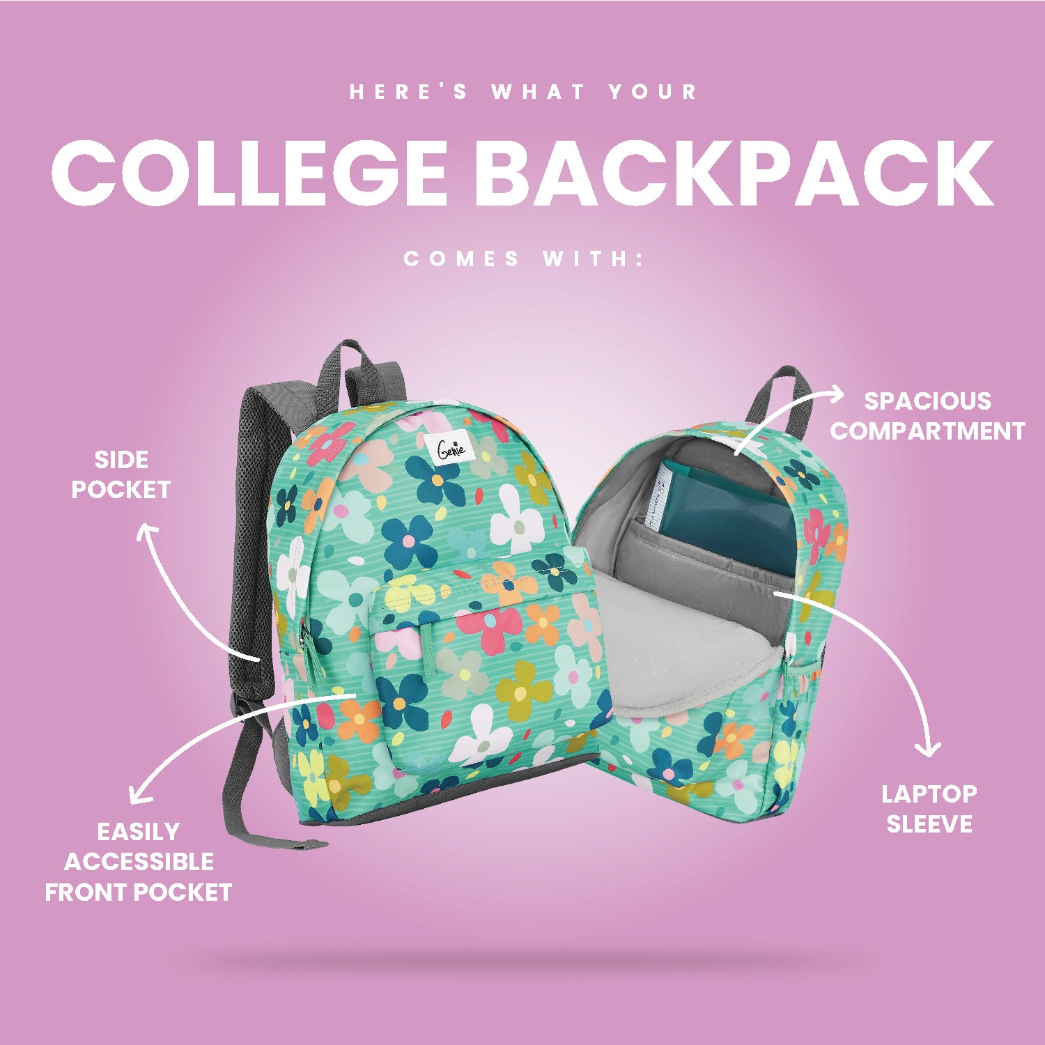 Genie Flower Power 18L Green Casual Backpack