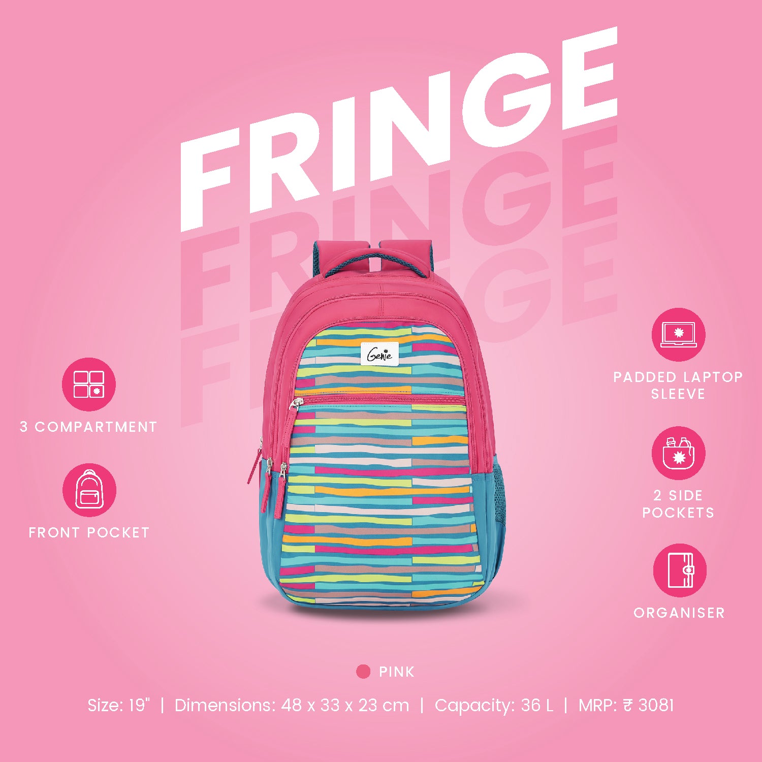 Genie Fringe 36L Pink Laptop Backpack