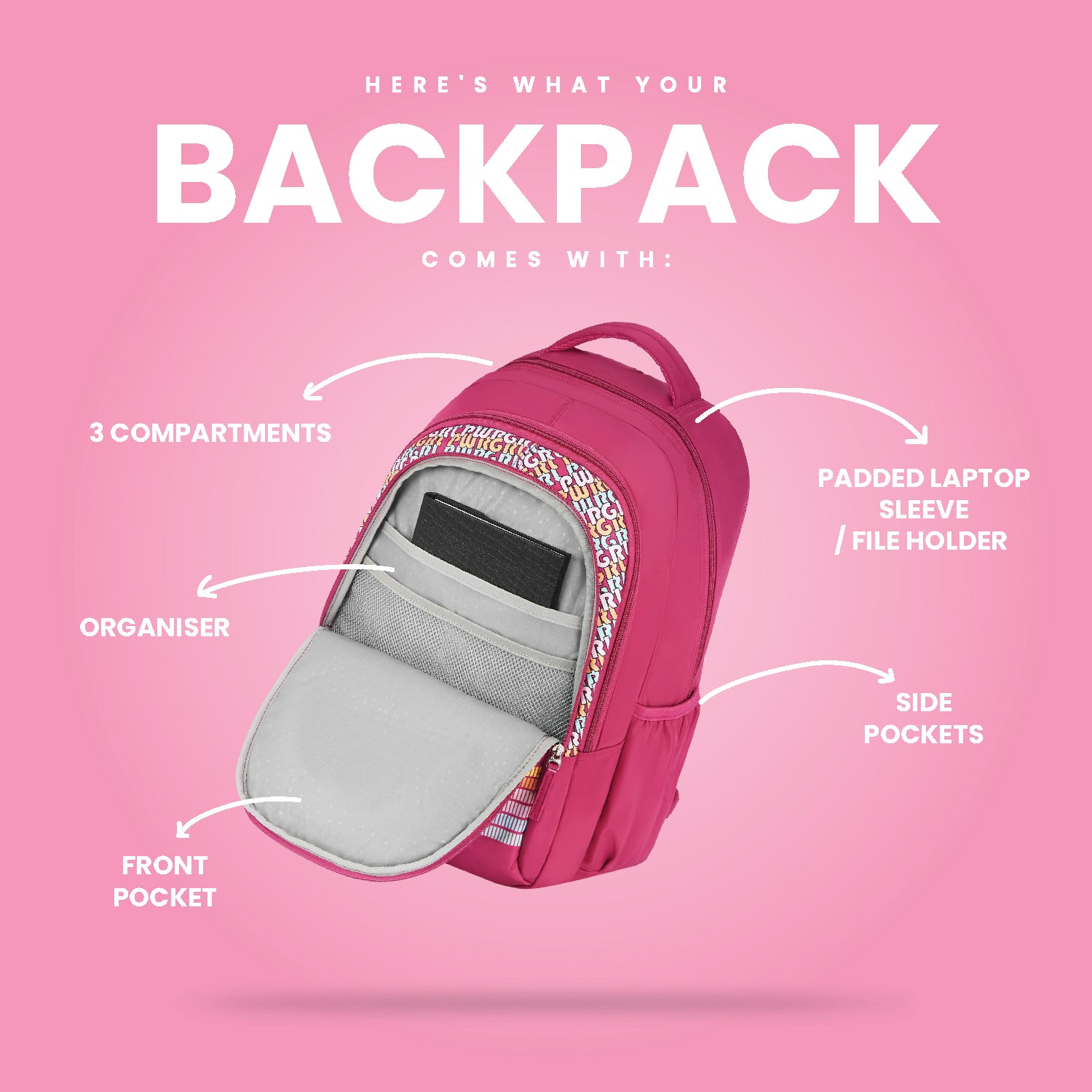 Genie Girl Power 36L Pink Laptop Backpack