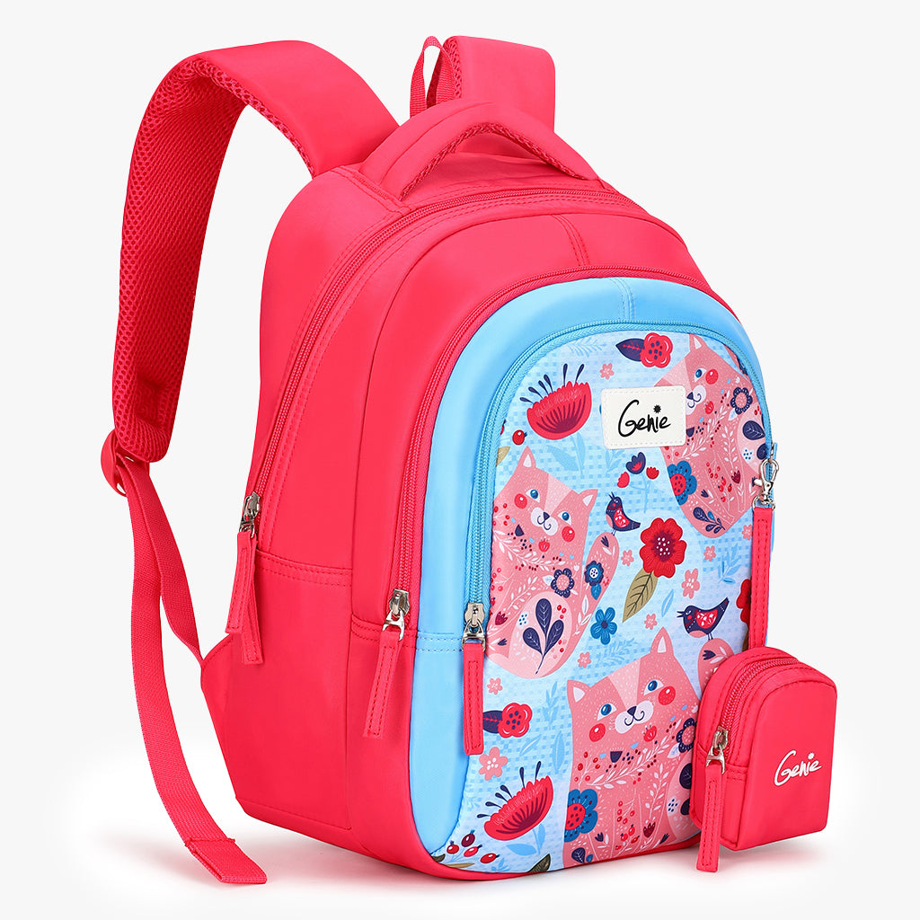 Genie Kitty 20L Pink Kids Backpack With Comfortable Padding