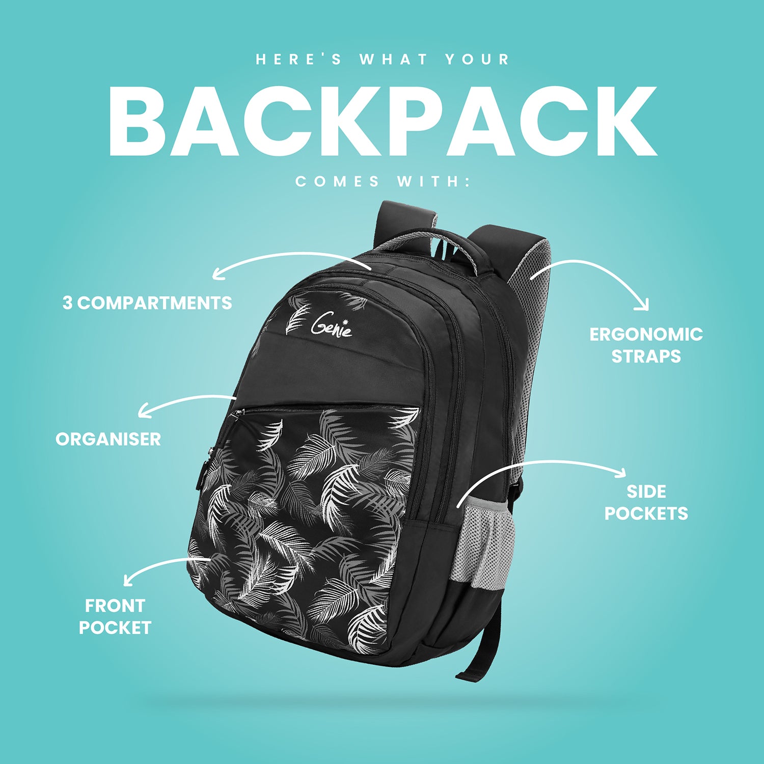 open black backpack revealing organizer compartments
