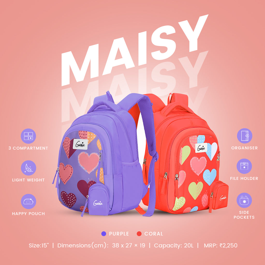 Genie Maisy 20L Purple Kids Backpack With Comfortable Padding