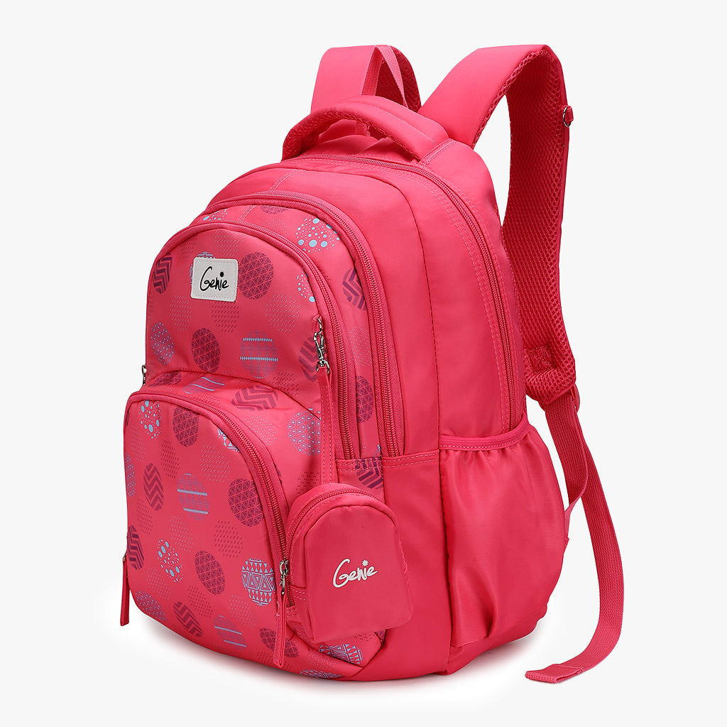 Genie Polkapolka 27L Pink Juniors Backpack With Spacious Compartment