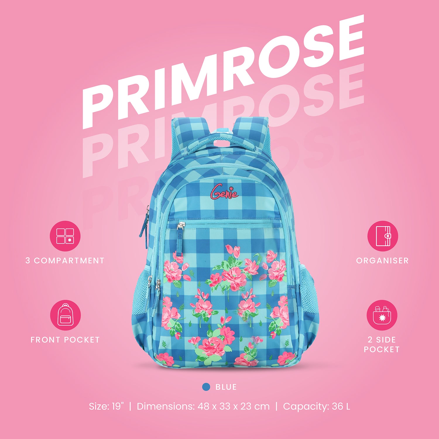 Genie Primrose 36L Blue School Backpack