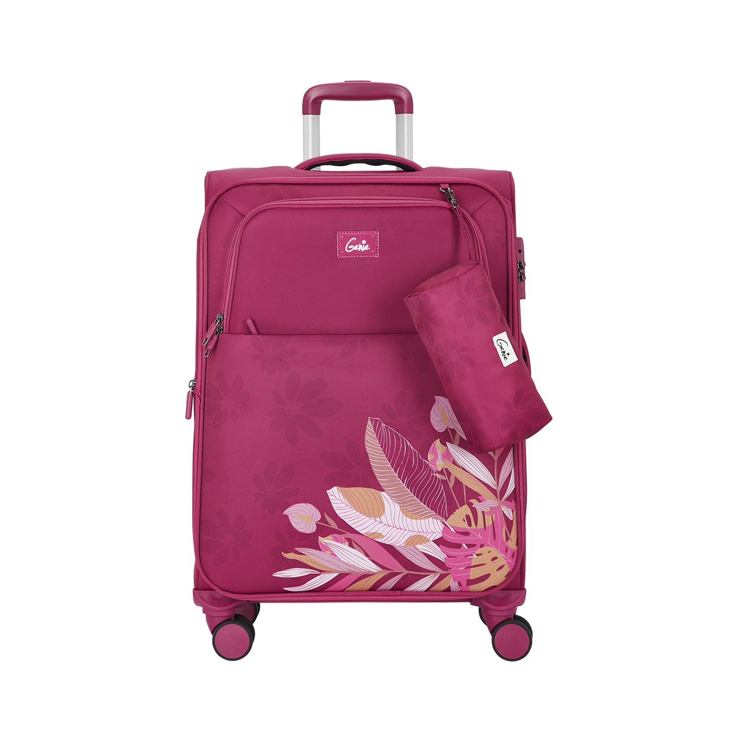 Genie Bloom Wine Red Trolley Bag With Dual Wheels & TSA Lock