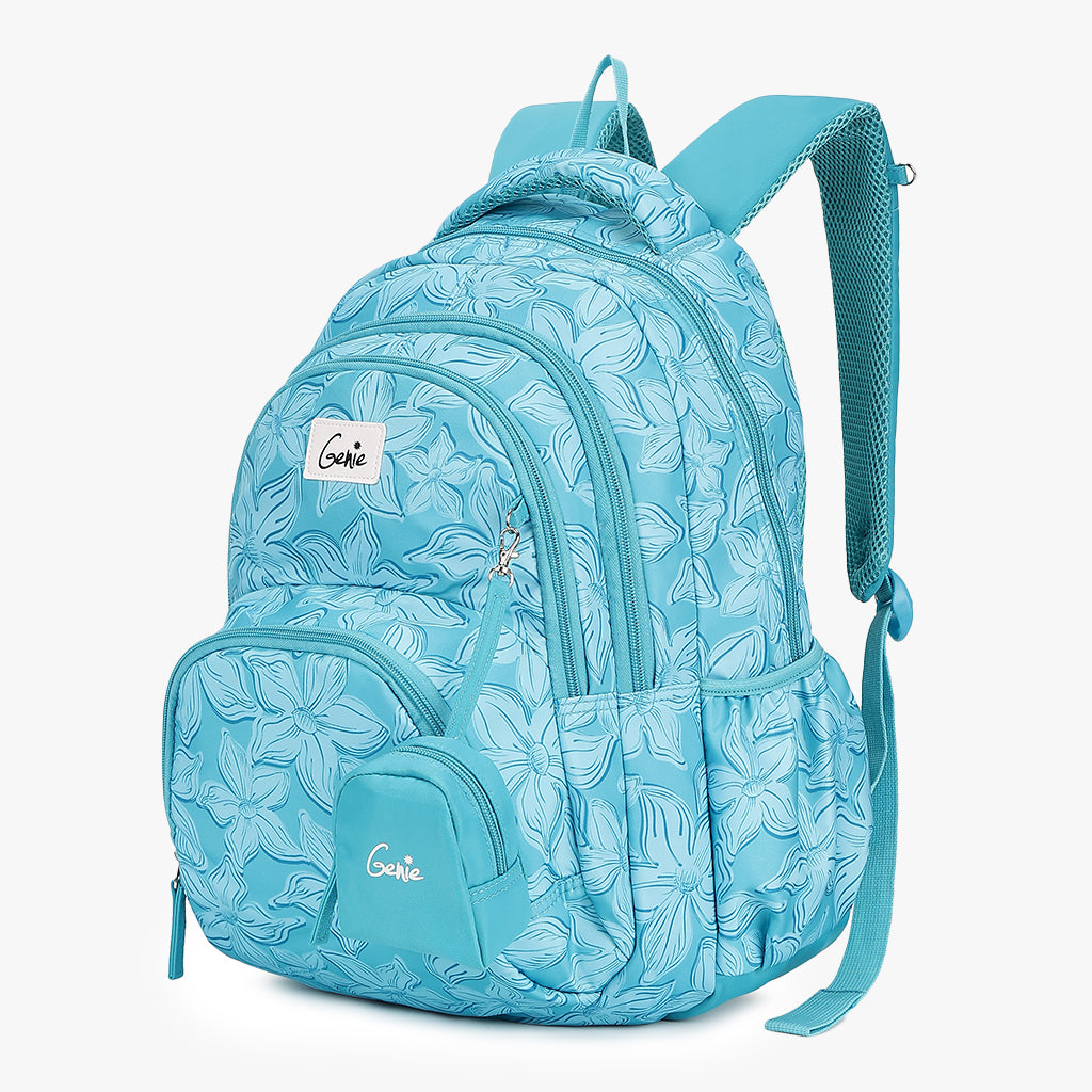 Sky Blue School Bag For Girls Printed Polyester Sky Blue School