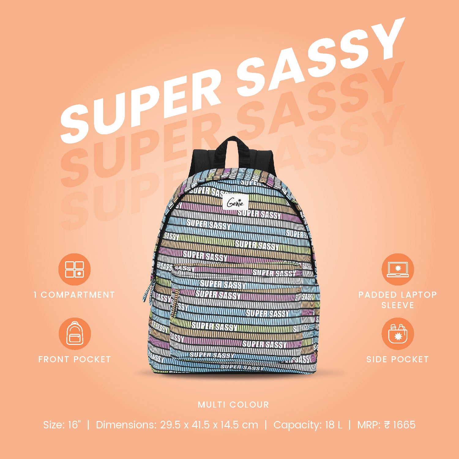 Genie Super Sassy 18L Multicolor Casual Backpack