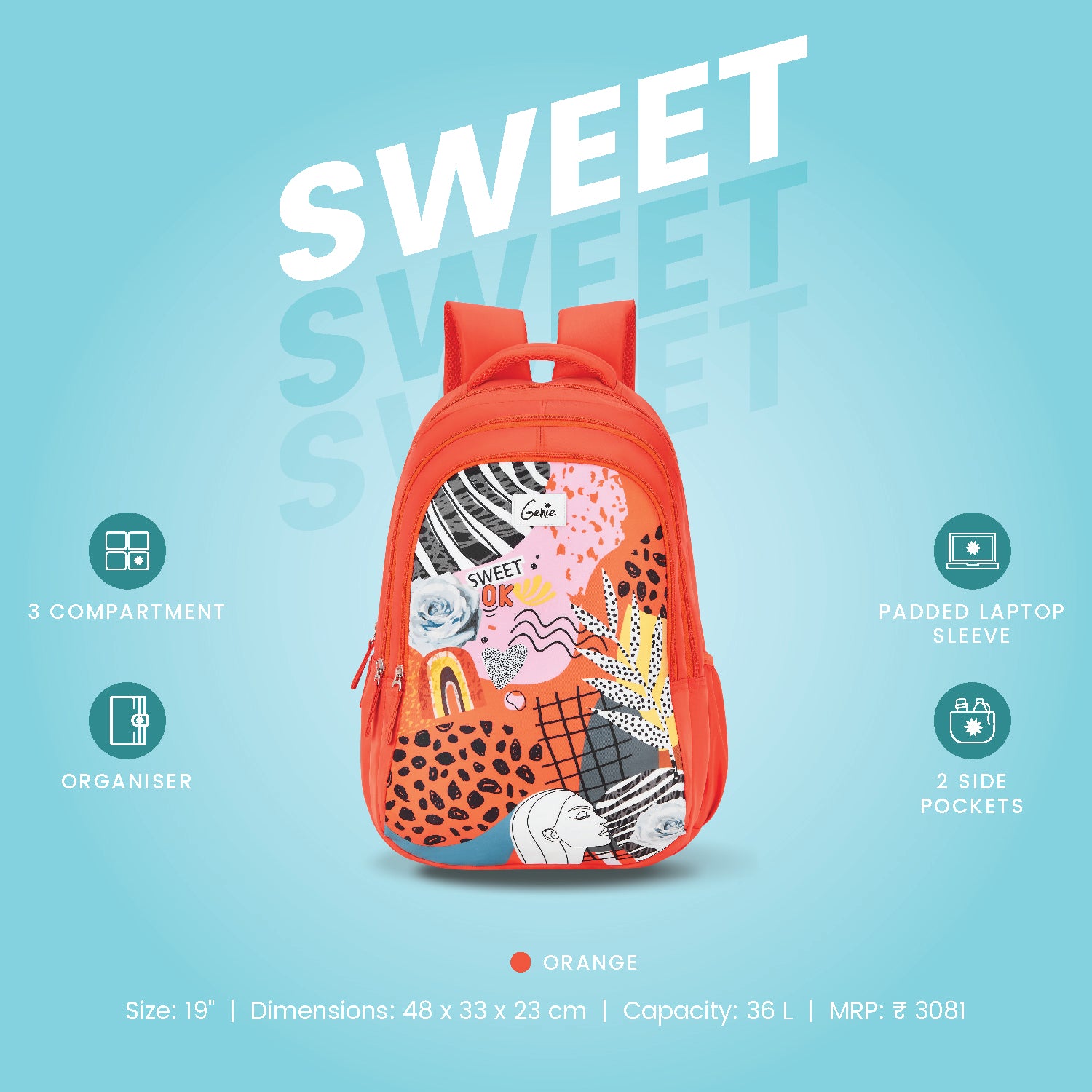 Genie Sweet 36L Orange Laptop Backpack
