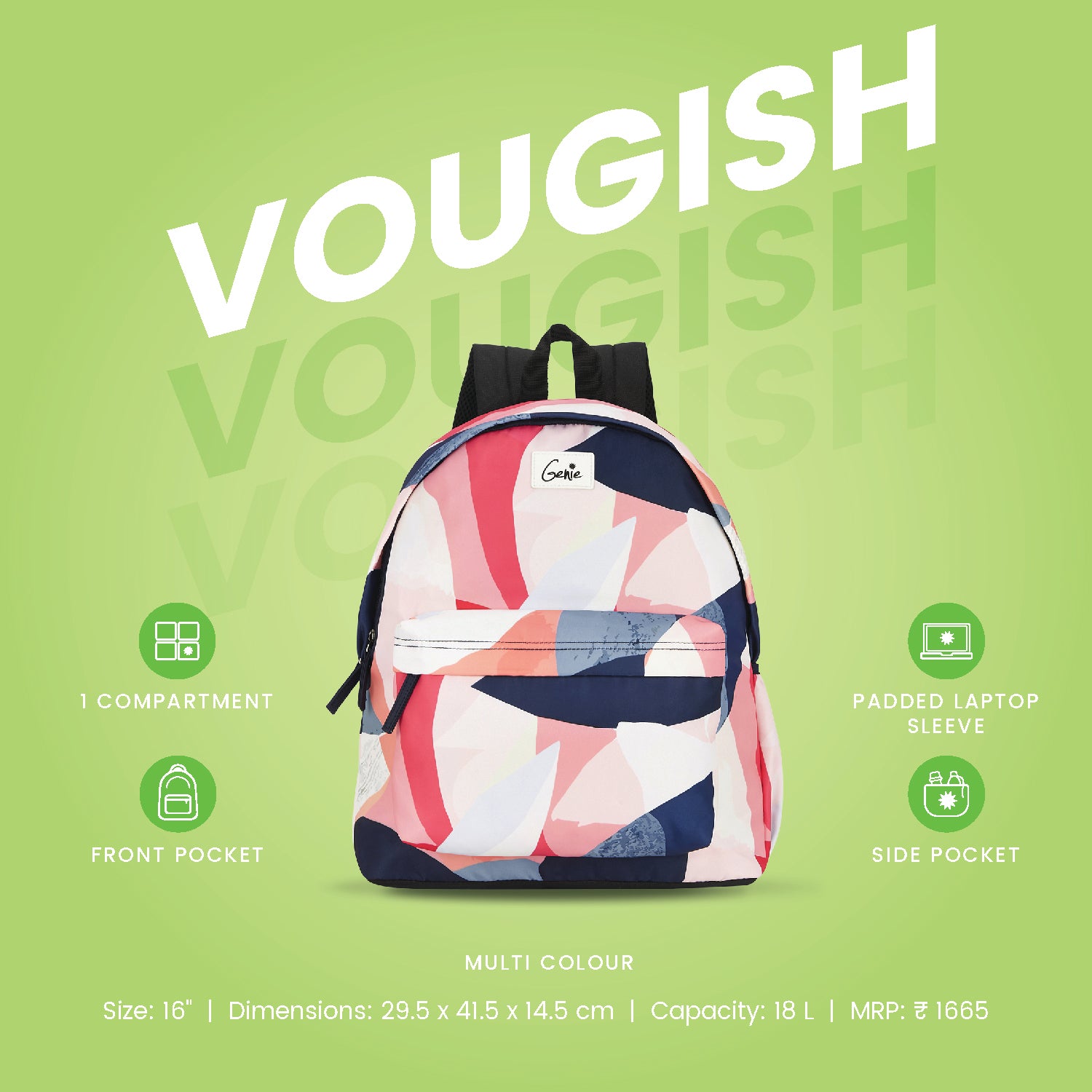 Genie Vougish 18L Multicolor Casual Backpack