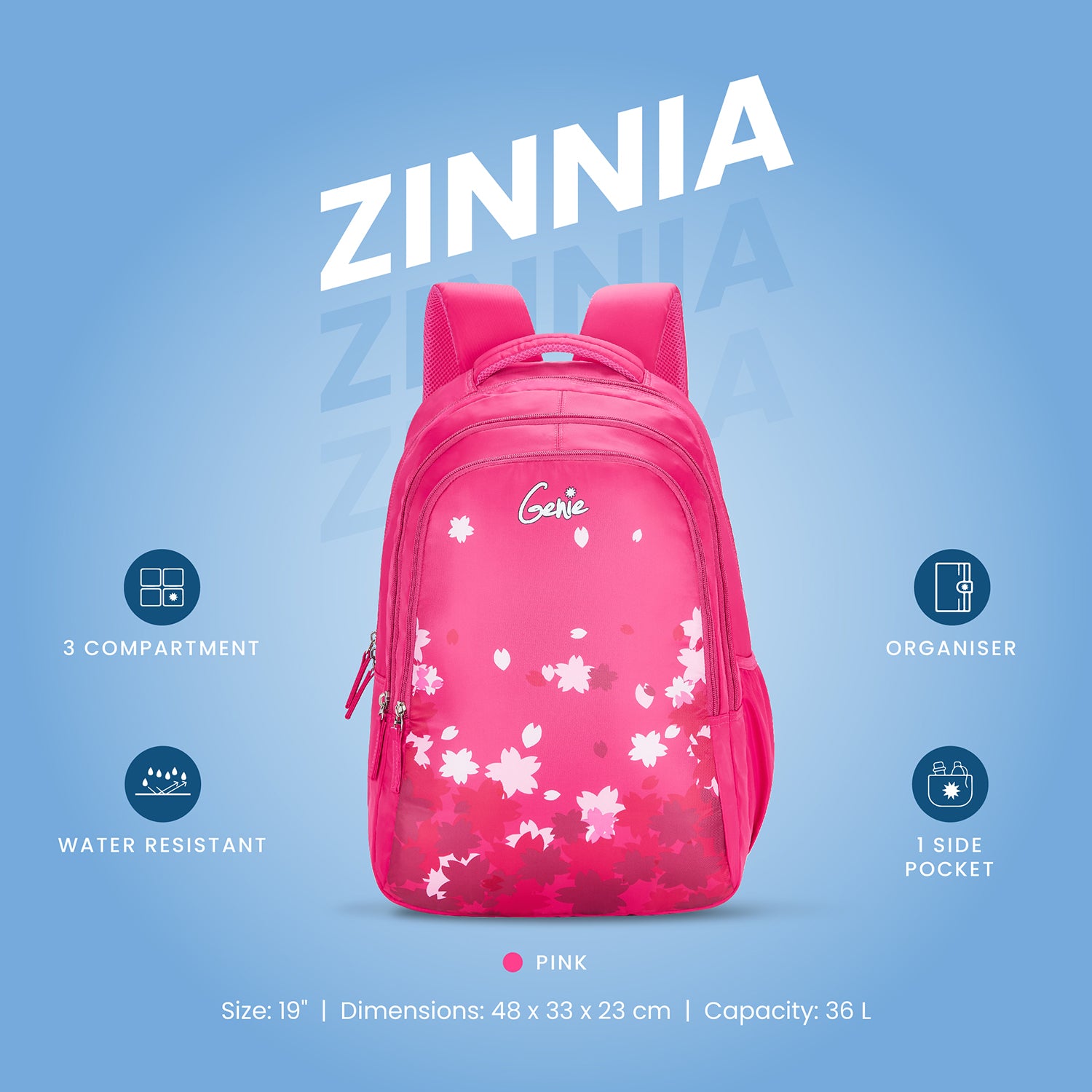 Genie Zinnia 36L Pink School Backpack