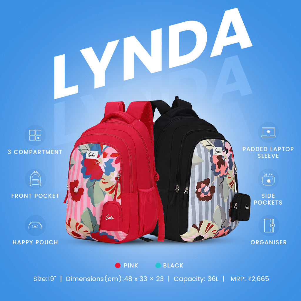 promotional image of red and black genie backpacks