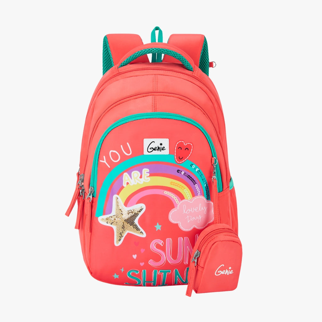 Rainbow Small Backpack for Kids - Coral With Comfortable Padding