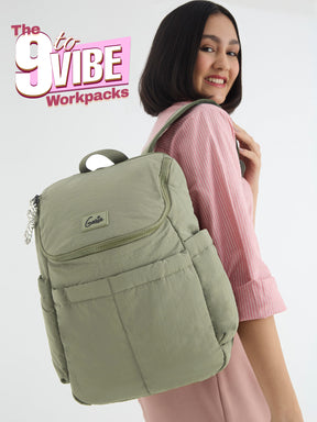 Plushpack 27L Ash Green Casual Backpack With Laptop Sleeve