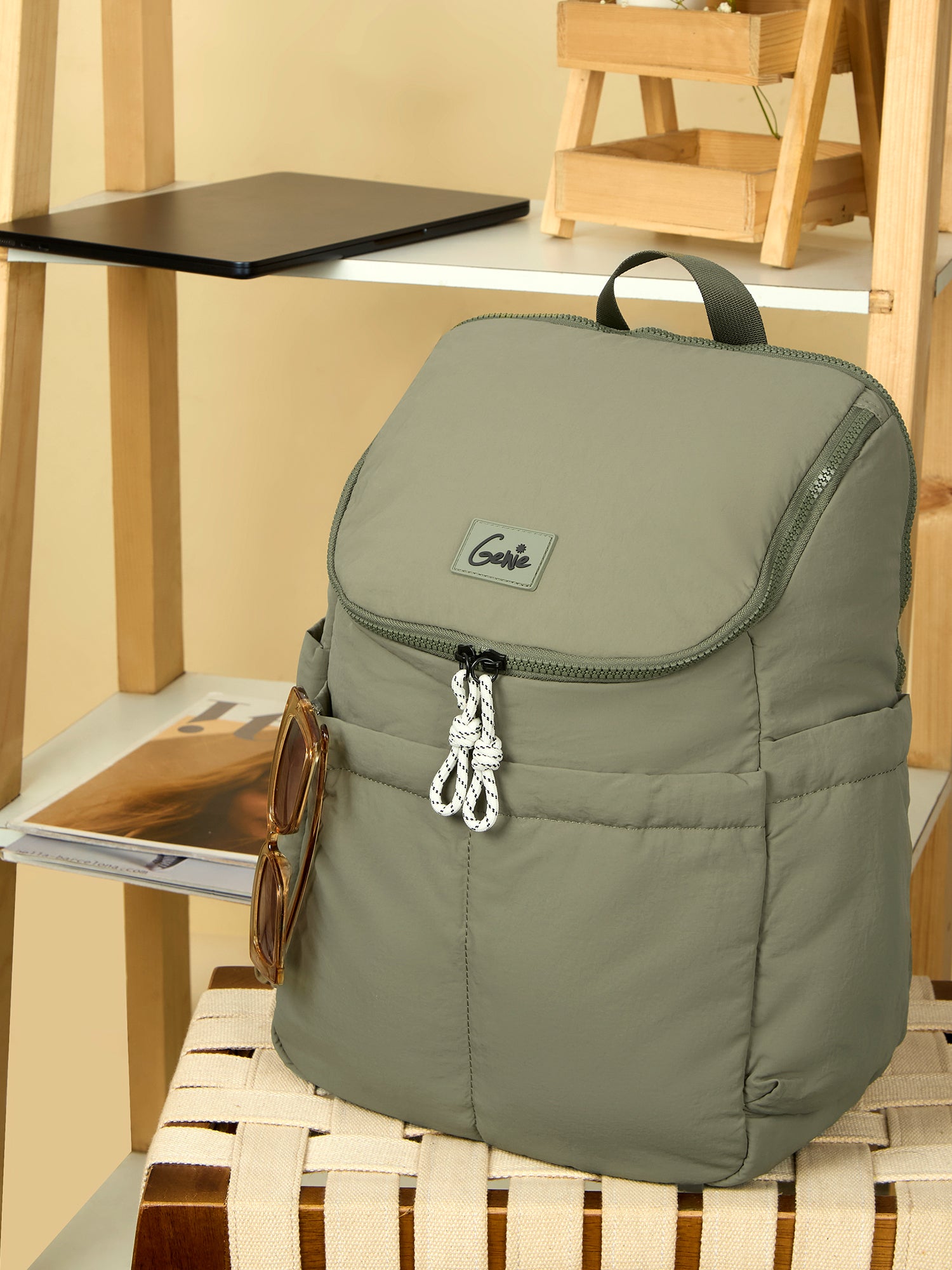 Plushpack 27L Ash Green Casual Backpack With Laptop Sleeve