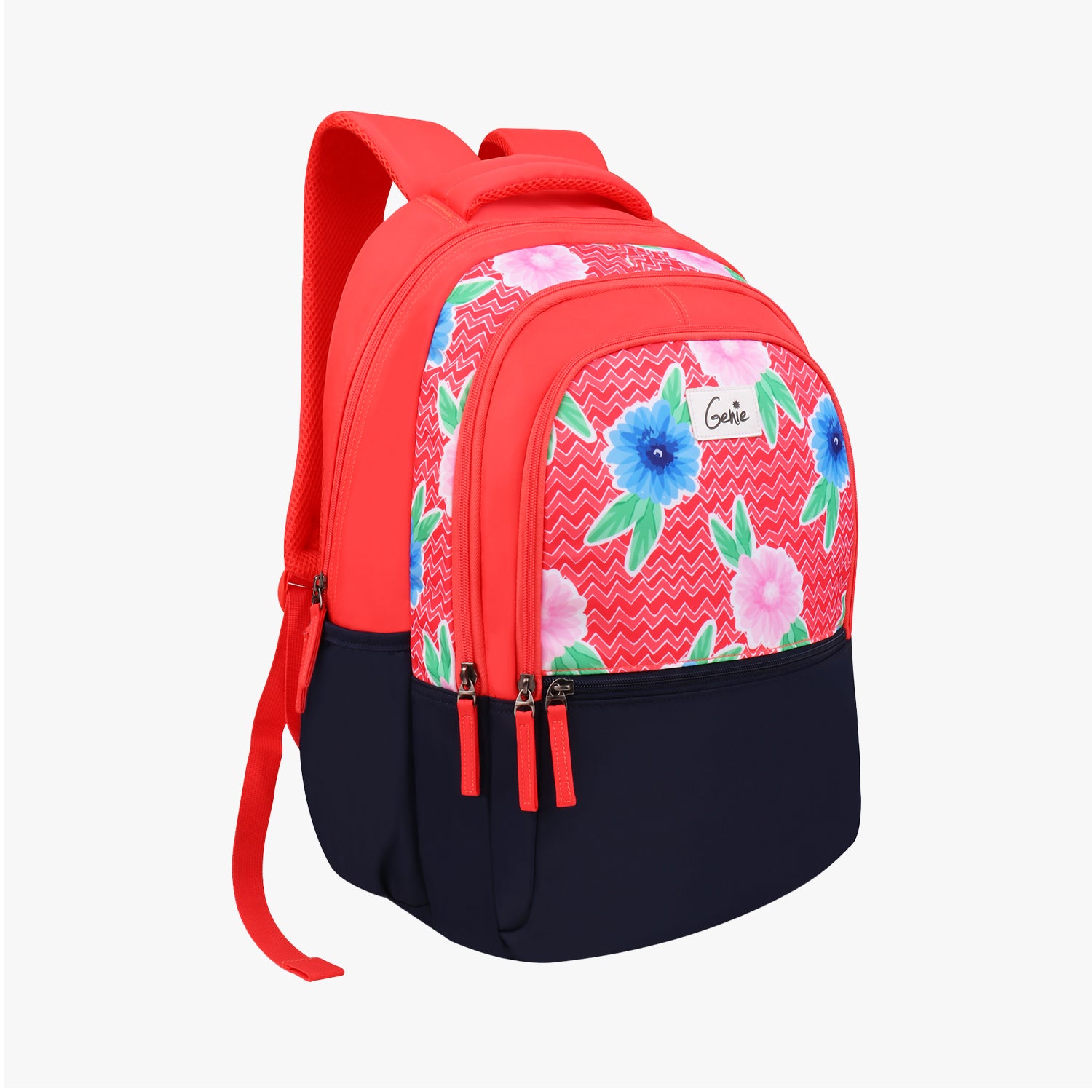 Genie Chevron 36L Coral School Backpack With Easy Access Pockets