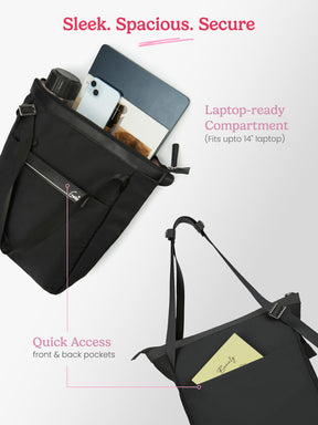Amber 15L Black Tote Bag With Laptop Sleeve