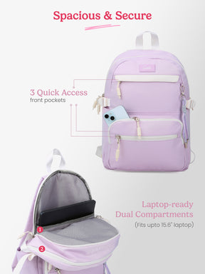 Berry 27L Lavender Casual Backpack With Laptop Sleeve