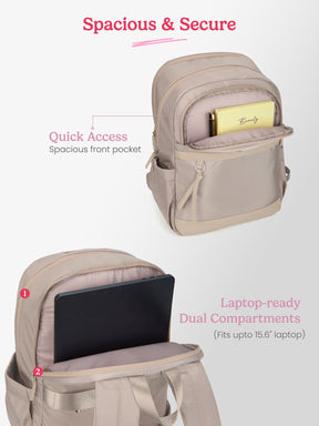 Clea 27 L Beige Formal Backpack With Laptop Sleeve