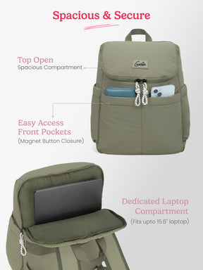 Plushpack 27L Ash Green Casual Backpack With Laptop Sleeve
