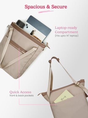 Amber 15L Beige Tote Bag With Laptop Sleeve