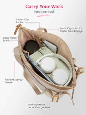 Amber 15L Beige Tote Bag With Laptop Sleeve
