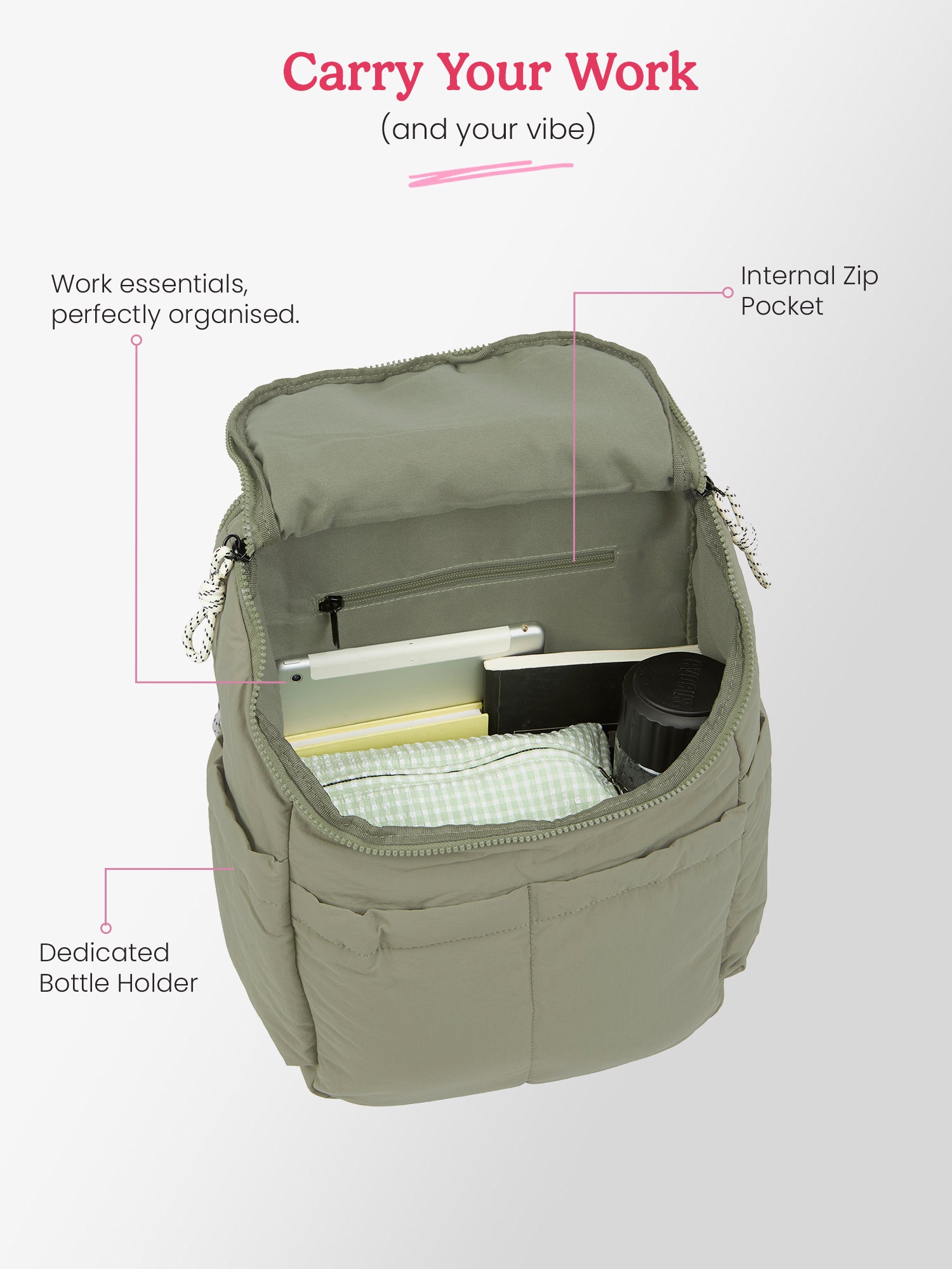 Plushpack 27L Ash Green Casual Backpack With Laptop Sleeve