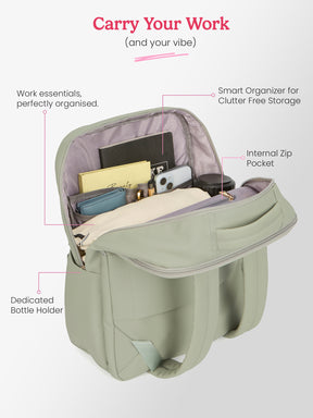 Audrey 27 L Ash Green Formal Backpack Laptop Sleeve